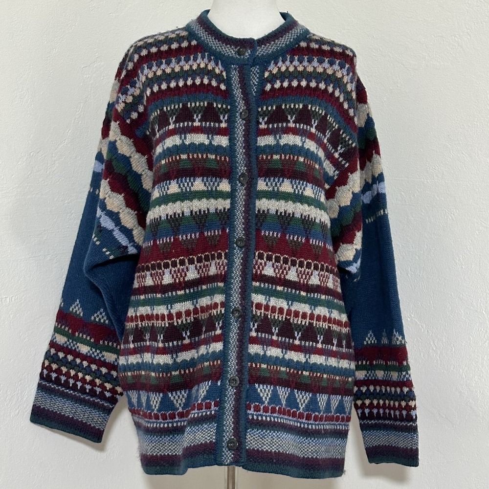 Vtg Woodstock By Benard Cardigan Sweater Size 38 Blue 100% Wool Cottagecore